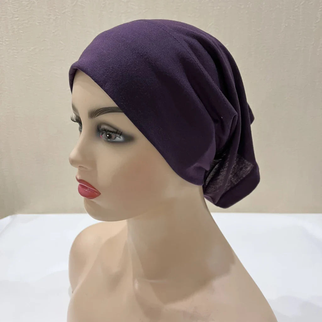 H065 plain tube hats Muslim Turban Pure Color Stretch Inner Hijabs For Caps Ready To Wear Women Head Scarf Under Hijab Bonnet