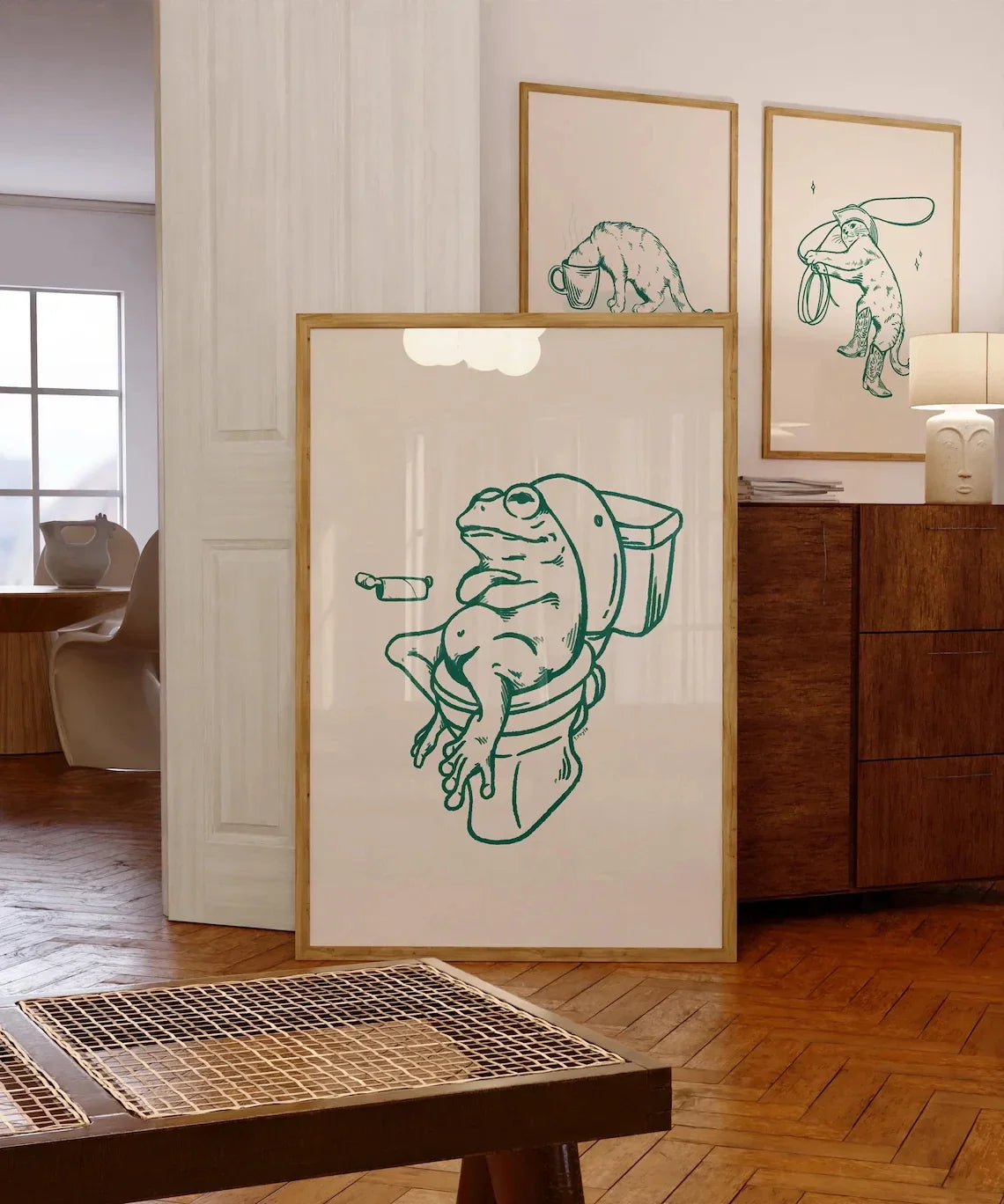 Frog On Toilet Green Retro Wall Art Prints Canvas Painting Poster Picture For Living Bedroom Kids Room Home Decor