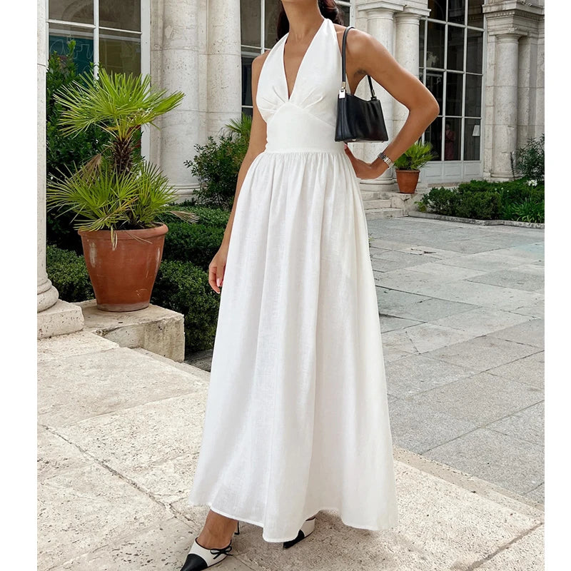 2025 New Women Summer Cotton Long Dress Sleeveless Sexy V-Neck Boho Maxi Dress Loose Style Long Dress Vestidos Clothes