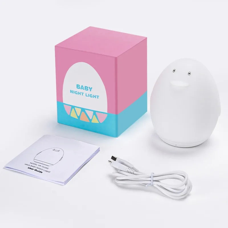 Penguin Egg Colorful RGB Night Light Silicone Baby Sleep Light Tap Change Light Color USB Charging Bedroom Bedhead Night Light