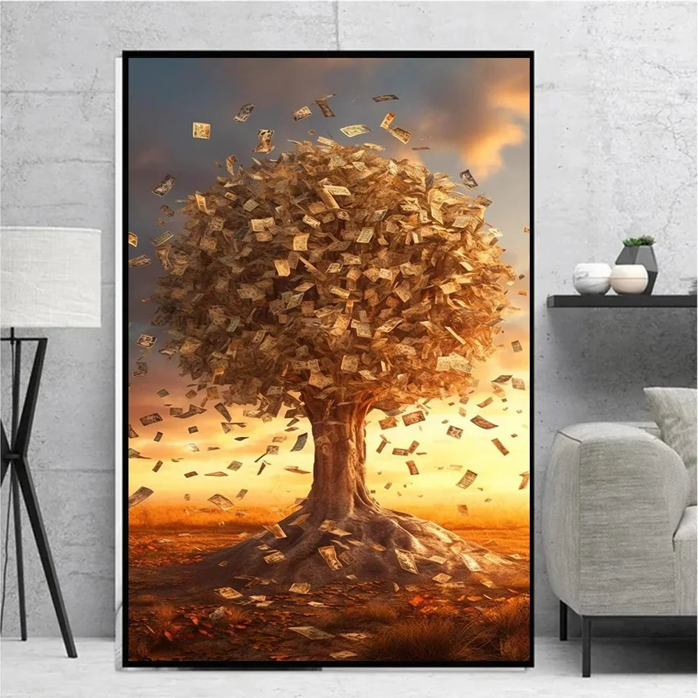 Classic Abstract Wall Art Luxury Lucky Golden Money Tree HD Canvas Print Poster Home Living Room Bedroom Decorative Painting