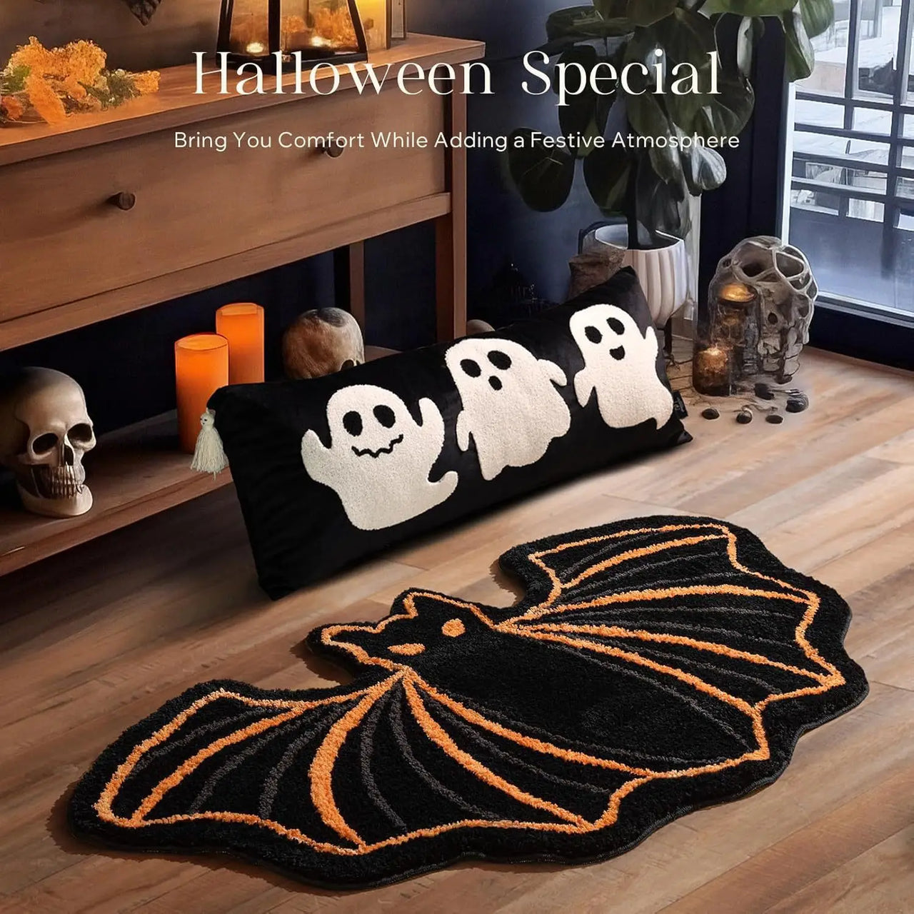 VIKAMA Halloween Ghost Carpet Comfortable Soft Imitation Cashmere Home Decor Bedroom Decor Rug Entrance Hall Doormat