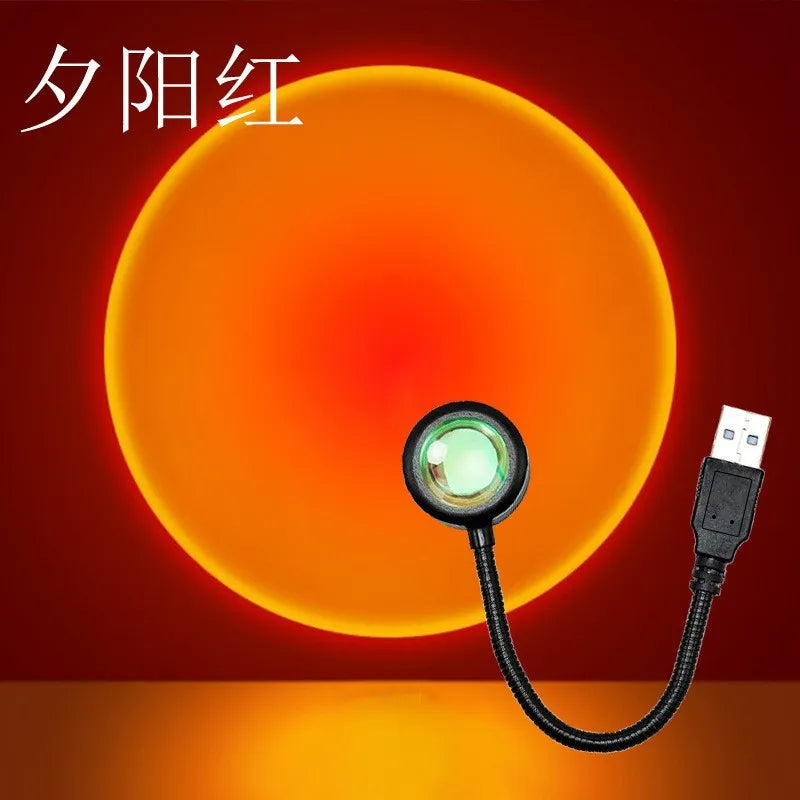 USB Sunset Projection Lamp Rainbow Atmosphere Night Light Sunset Light for Photography Selfie Wall Decoration Tiktok Table Lamp