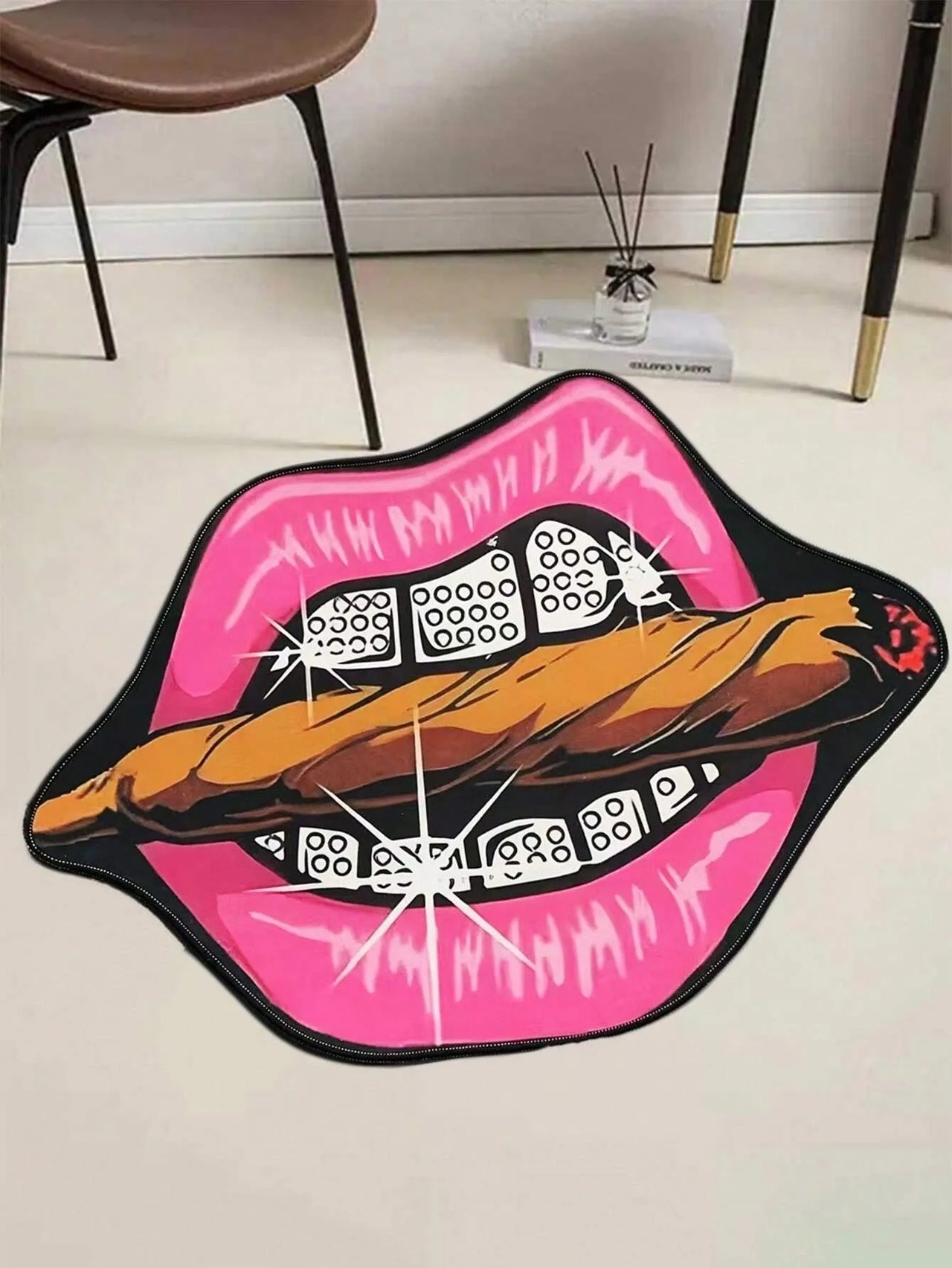 VIKAMA Creative Pink Lip Carpet Durable and Wear-Resistant Home Decor Bedside Rug Bedroom Entrance Doormat Home Decor Carpet