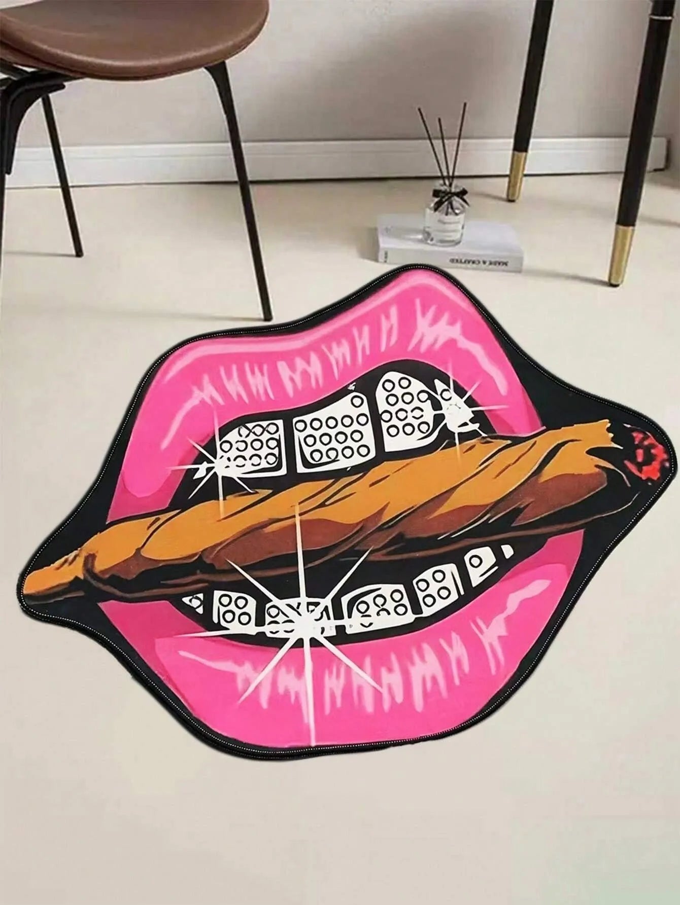 VIKAMA Creative Pink Lip Carpet Durable and Wear-Resistant Home Decor Bedside Rug Bedroom Entrance Doormat Home Decor Carpet