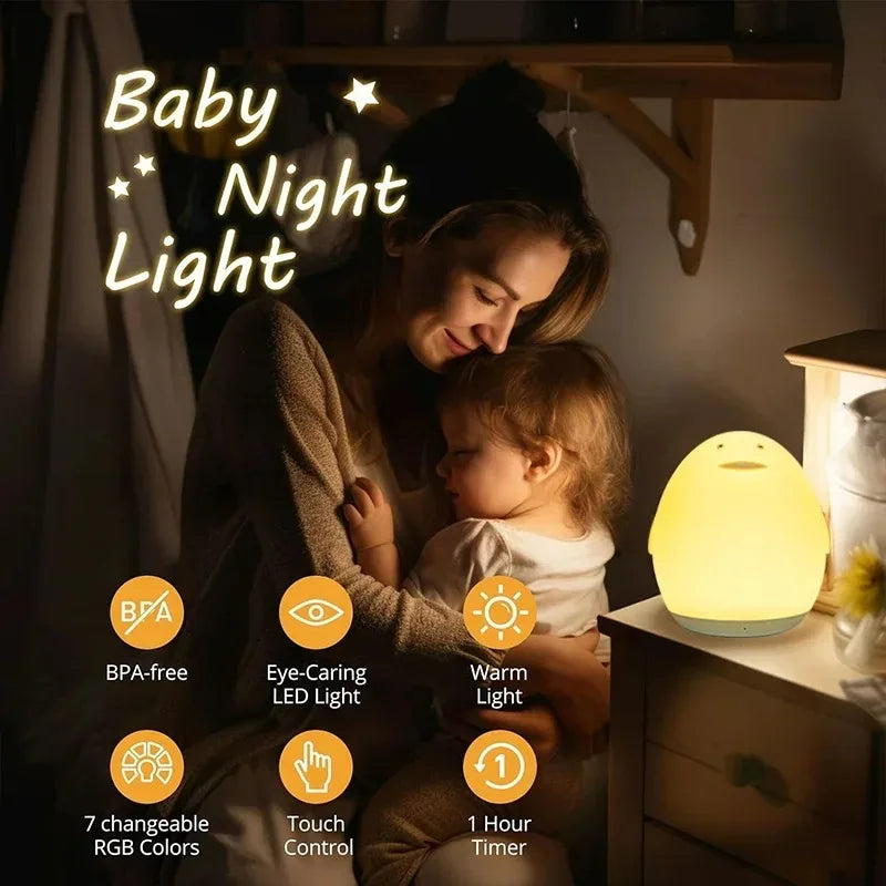 Penguin Egg Colorful RGB Night Light Silicone Baby Sleep Light Tap Change Light Color USB Charging Bedroom Bedhead Night Light