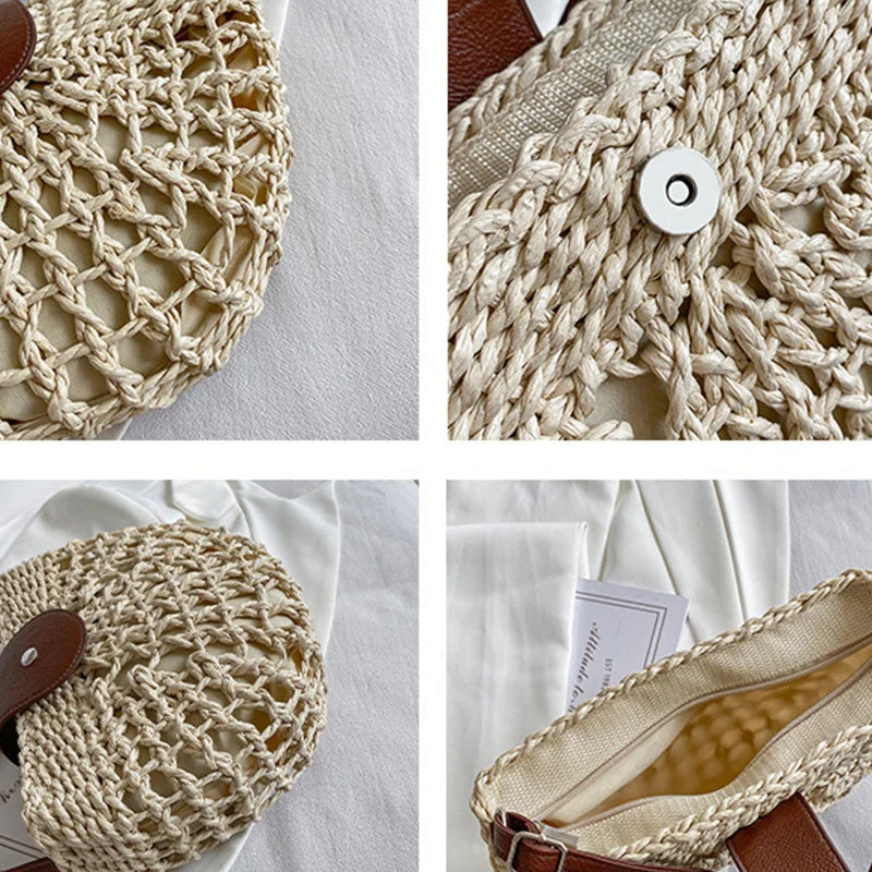 Crossbody Bags Summer Straw Bag Fashion Semicircle Crossbody Bags Rattan Handmade Messenger Handbag Travel Beach Bags Tote