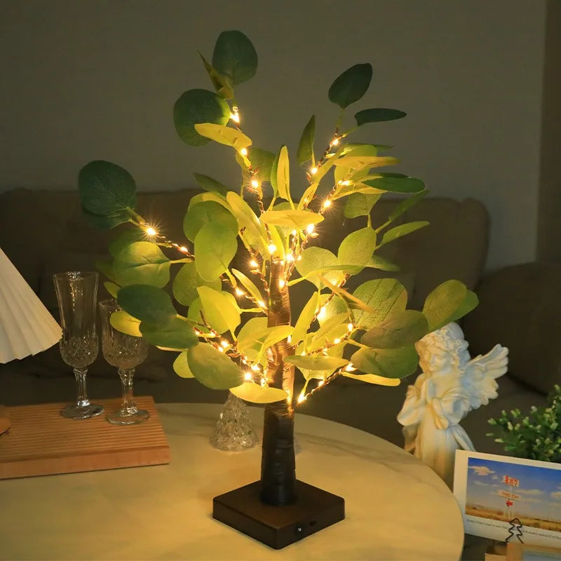 Artificial Eucalyptus Tree LED Lights Battery USB Operated Tree Lights for Room Party Decor Christmas Lamp Thanksgiving Gift