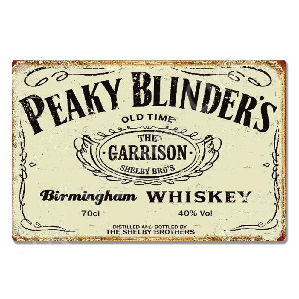 P-Peakys B-Blinders Whiskey Metal Sign - Retro Tin Plaque with Iconic Flat Cap & Whiskey Bottle Art, Eye-Catching Wall Decor