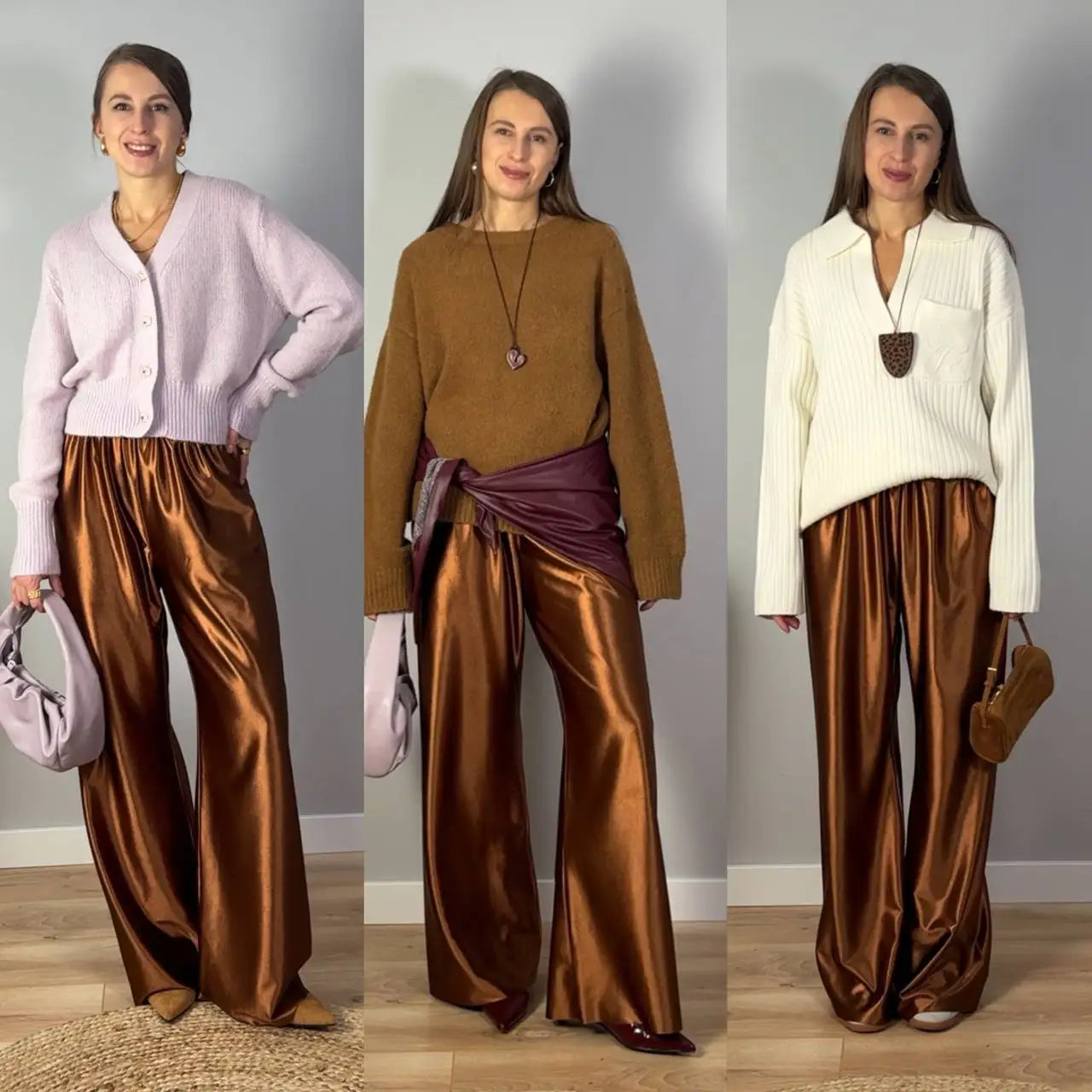 Satin Wide Leg Pants Long Floor Casual Pants Women's Summer