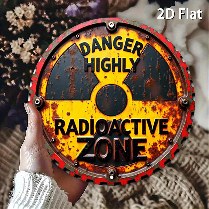 1pc Rustic Radiation Warning Round Aluminum Sign - 2D Flat Nuclear Hazard Metal Wall Art, 