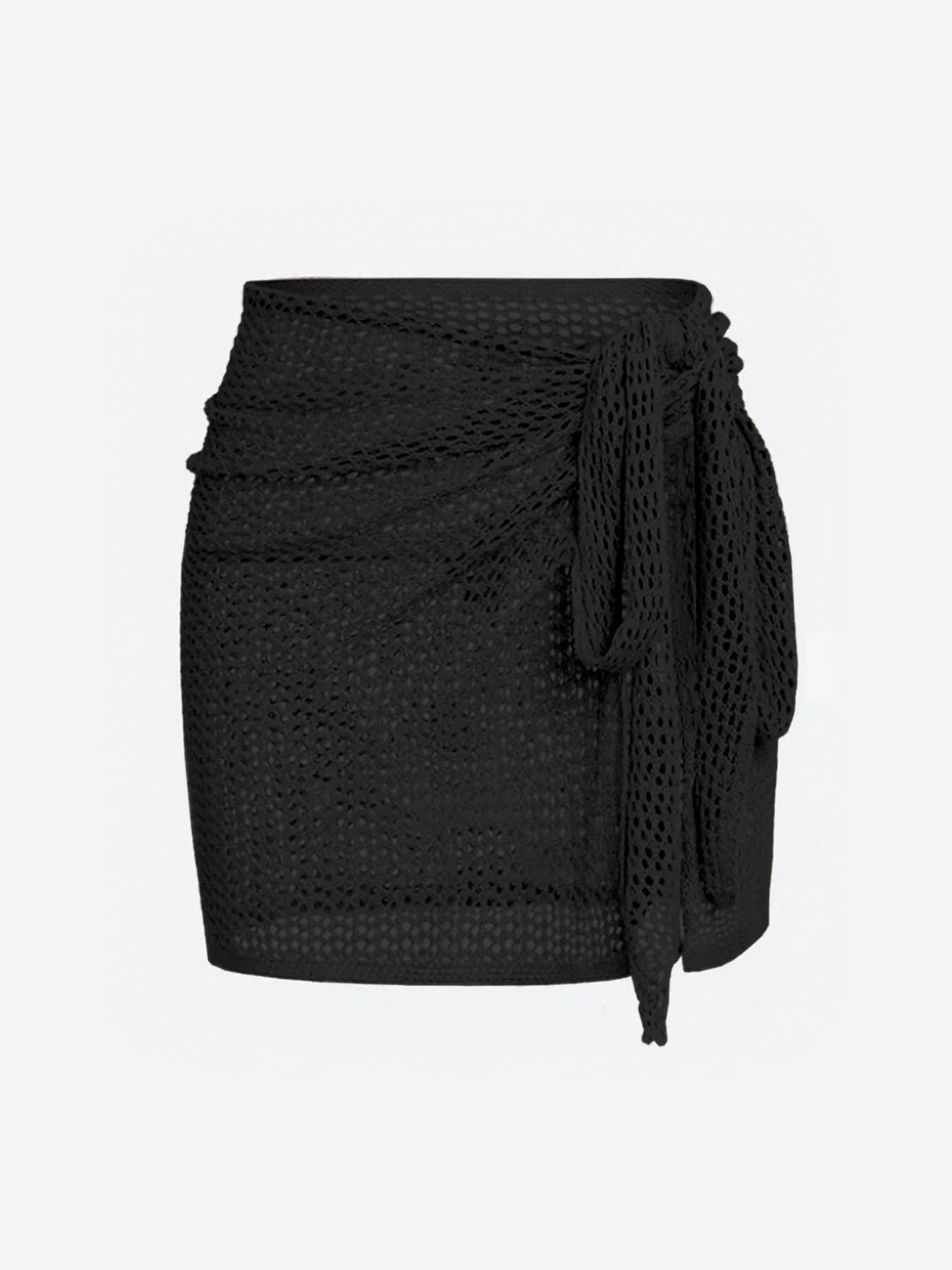 Women's Knitted Short Skirt with Hollow Straps and Slit, Sexy Beach Coverup Shirt for Summer
