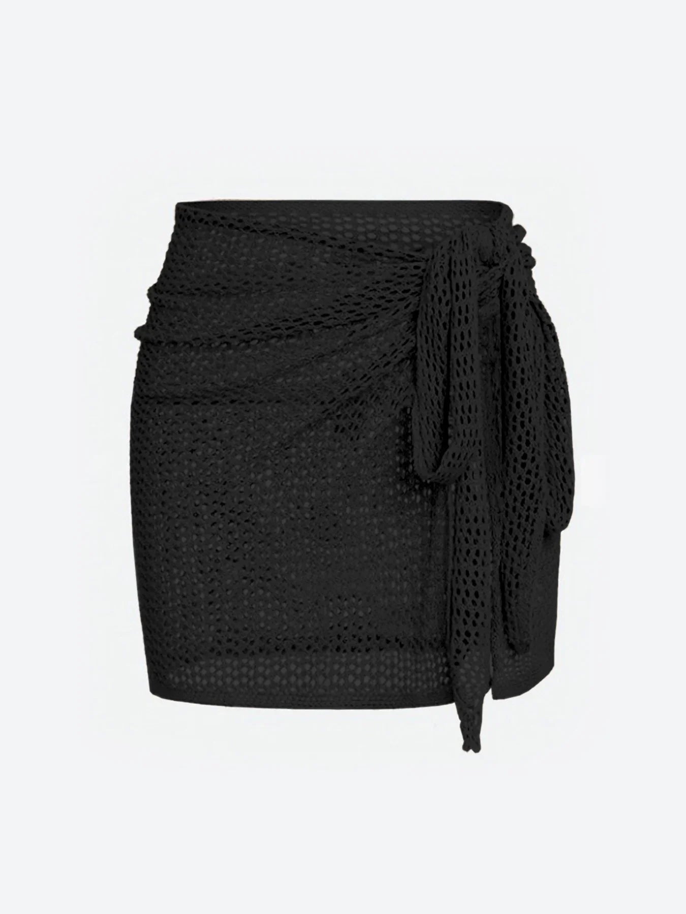 Women's Knitted Short Skirt with Hollow Straps and Slit, Sexy Beach Coverup Shirt for Summer