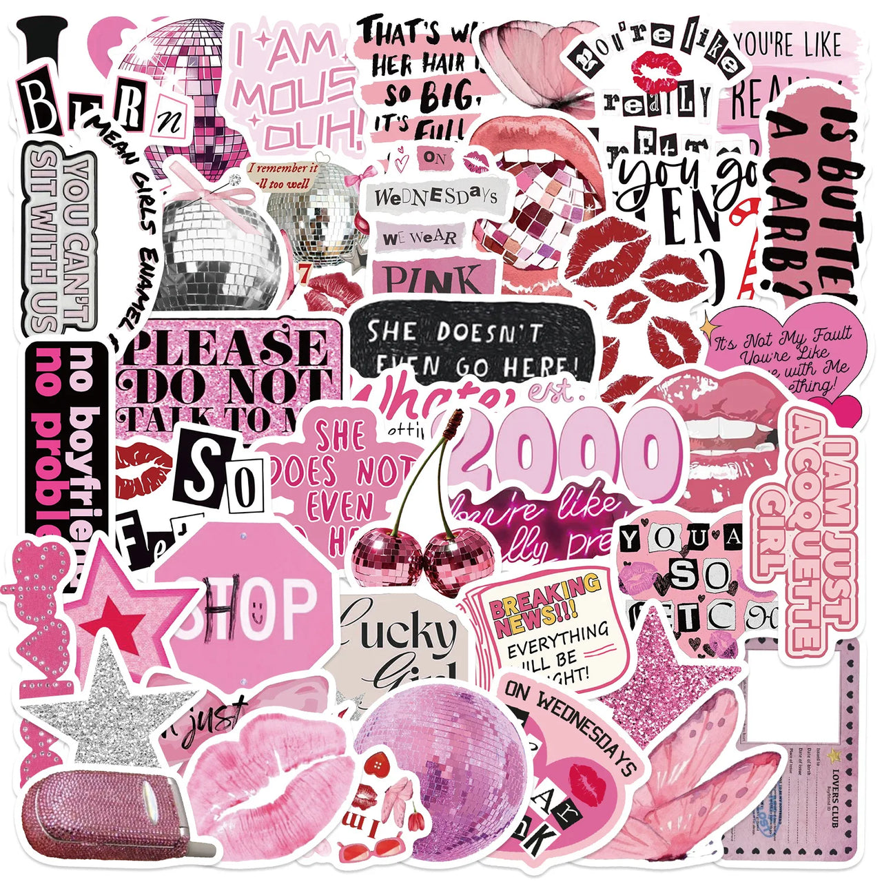 50PCS Cartoon Pink Y2K Graffiti Stickers Guitar Notebook Luggage DIY Waterproof Stationery Pen Holder Decorative Stickers