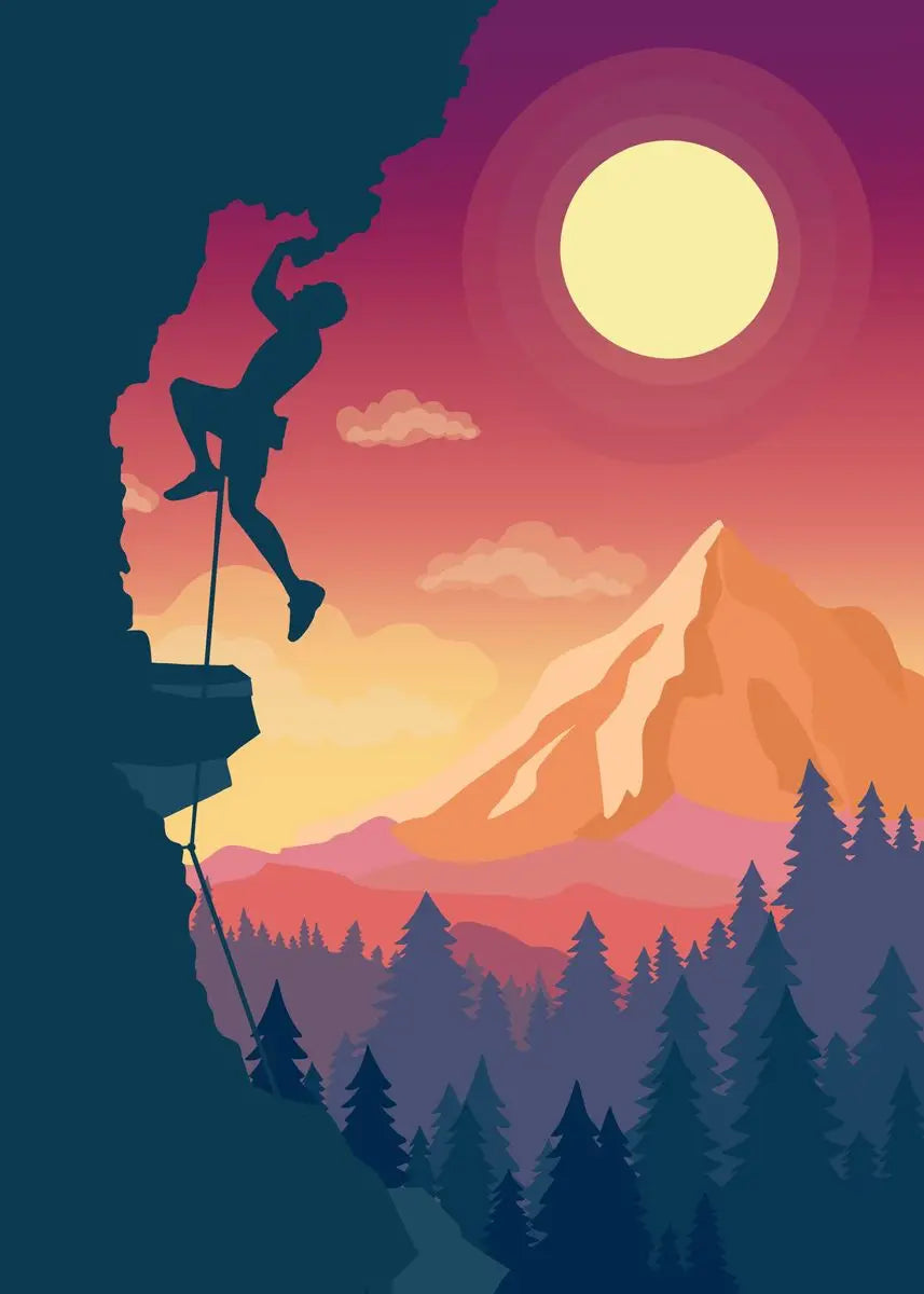 Abstract Rock Climbing Adventure Posters and Prints Canvas Painting Mountain Sun Wall Art Pictures for Living Room Home Decor