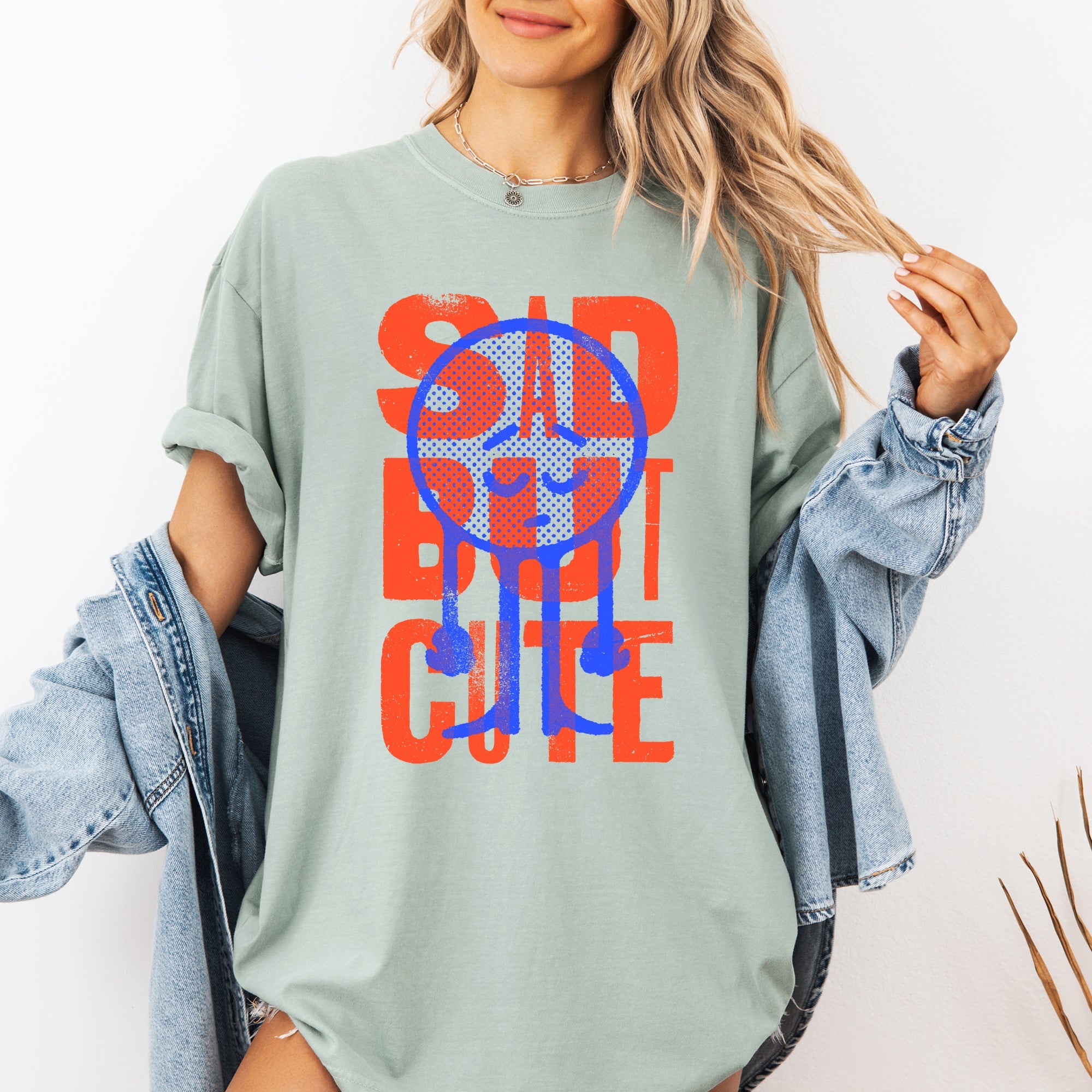 Sad But Cute Mental Health Smiley Positivity Funny Sarcastic Witty Comfort Colors Tee