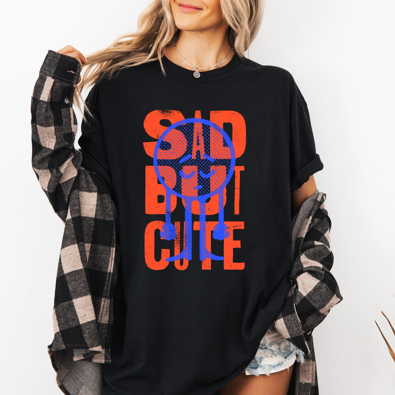 Sad But Cute Mental Health Smiley Positivity Funny Sarcastic Witty Comfort Colors Tee