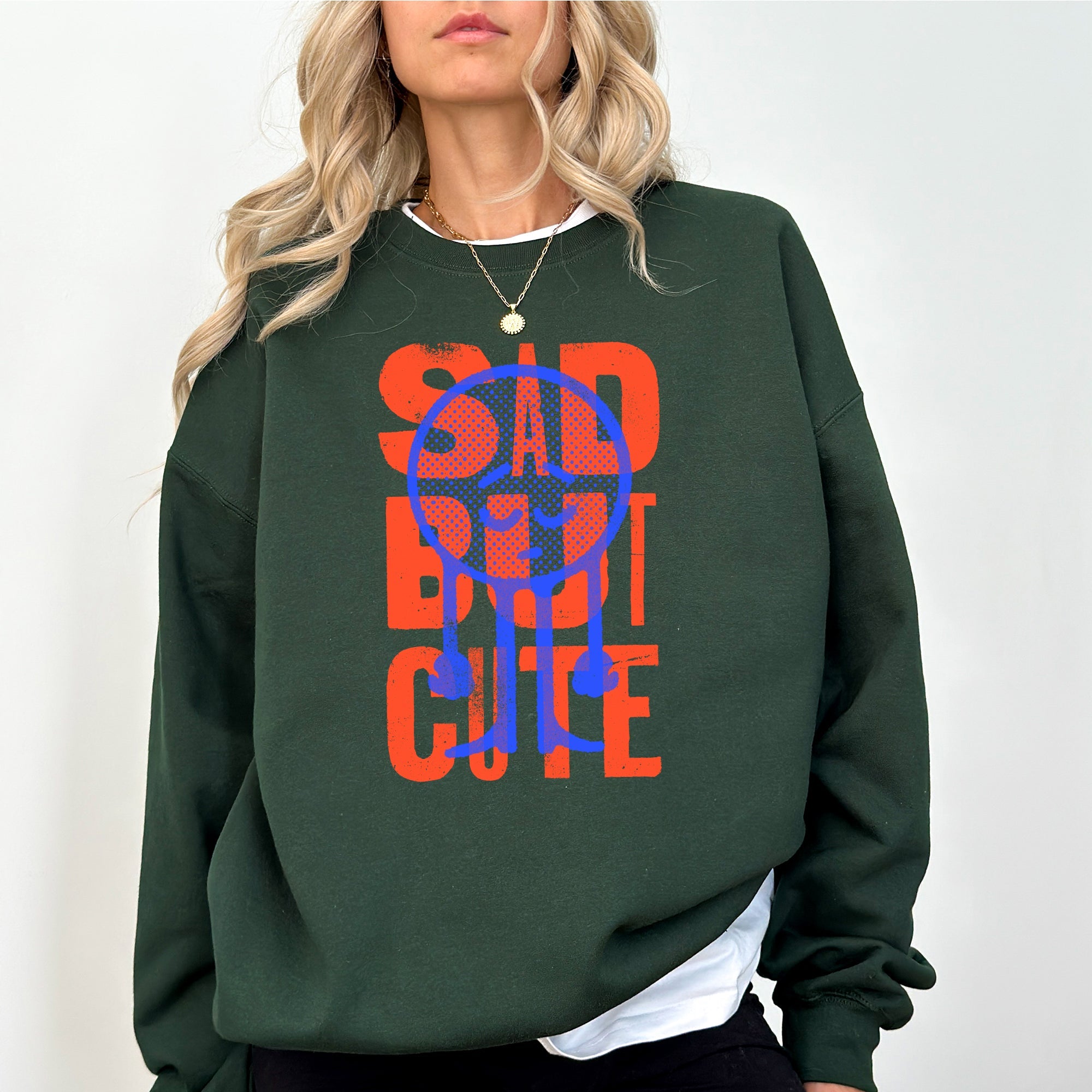 Sad But Cute, Mental Health Smiley Positivity Funny Sarcastic Graphic Sweatshirt