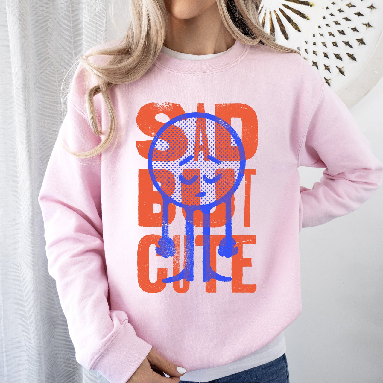 Sad But Cute, Mental Health Smiley Positivity Funny Sarcastic Graphic Sweatshirt