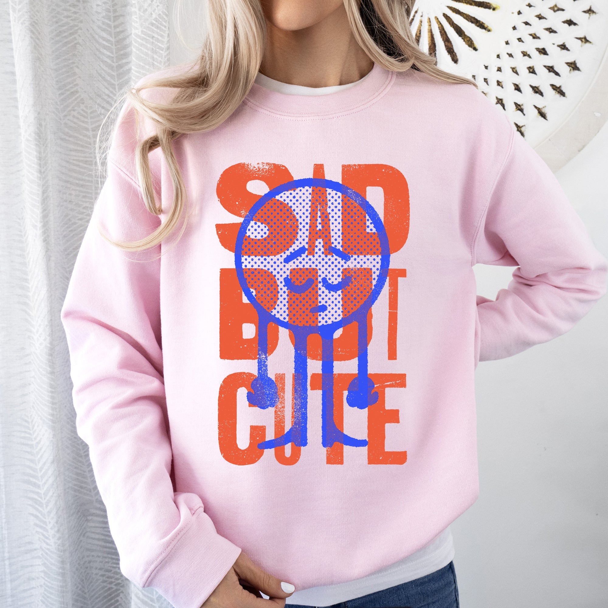 Sad But Cute, Mental Health Smiley Positivity Funny Sarcastic Graphic Sweatshirt