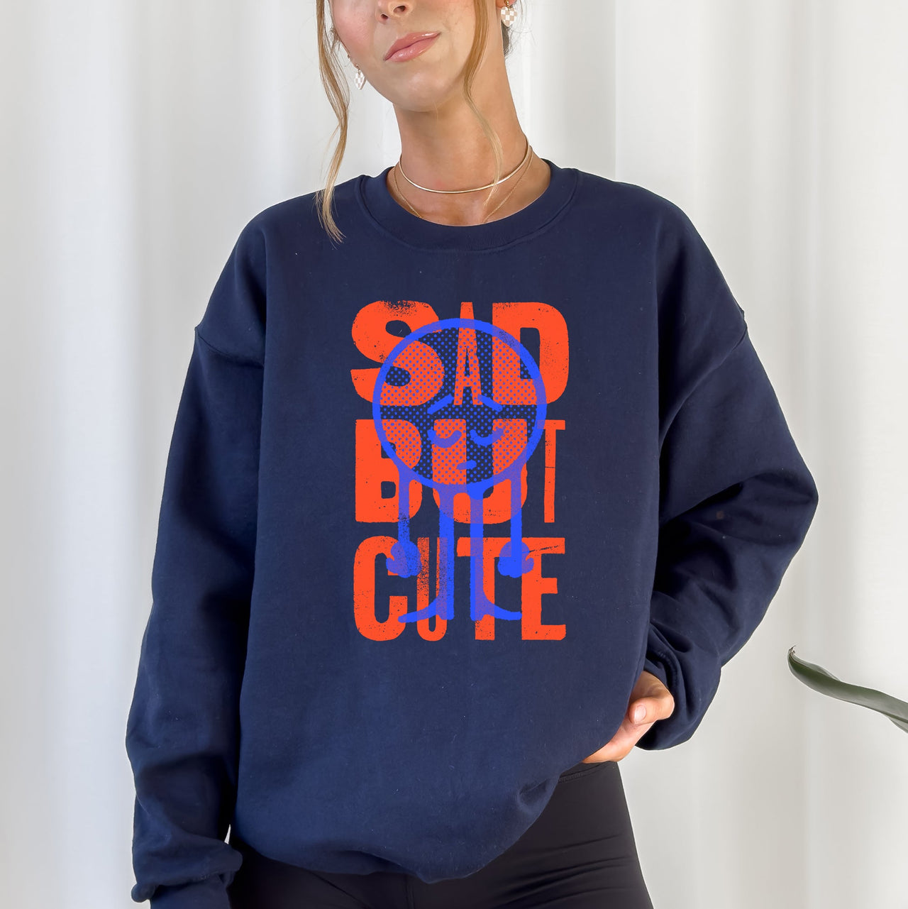 Sad But Cute, Mental Health Smiley Positivity Funny Sarcastic Graphic Sweatshirt