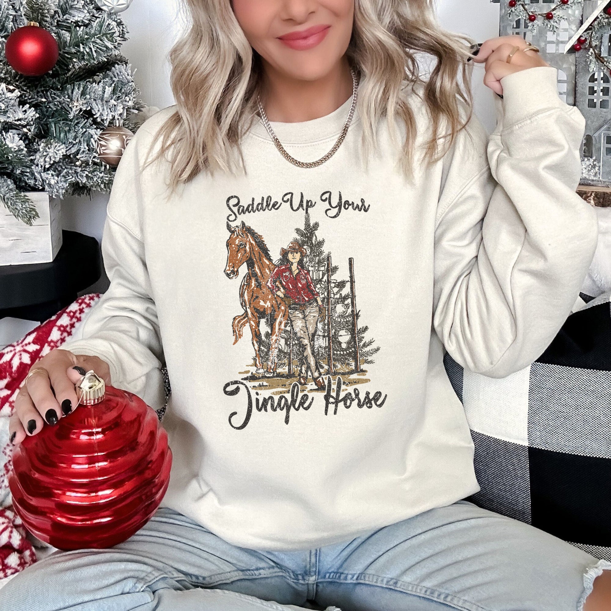 Saddle Up Your Jingle Horse Christmas Cowgirl Cowboy Country Western Holiday Sweatshirt