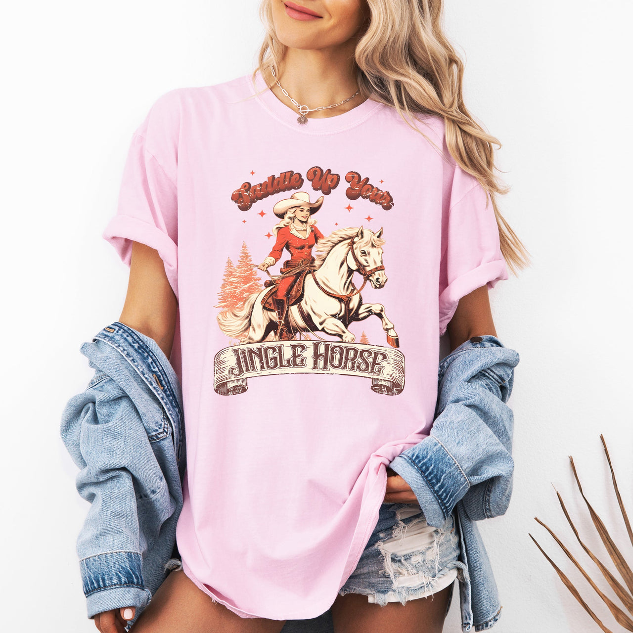 Saddle Up Your Jingle Horse Cowboy Cowgirl Christmas Carol Western Comfort Colors Tee
