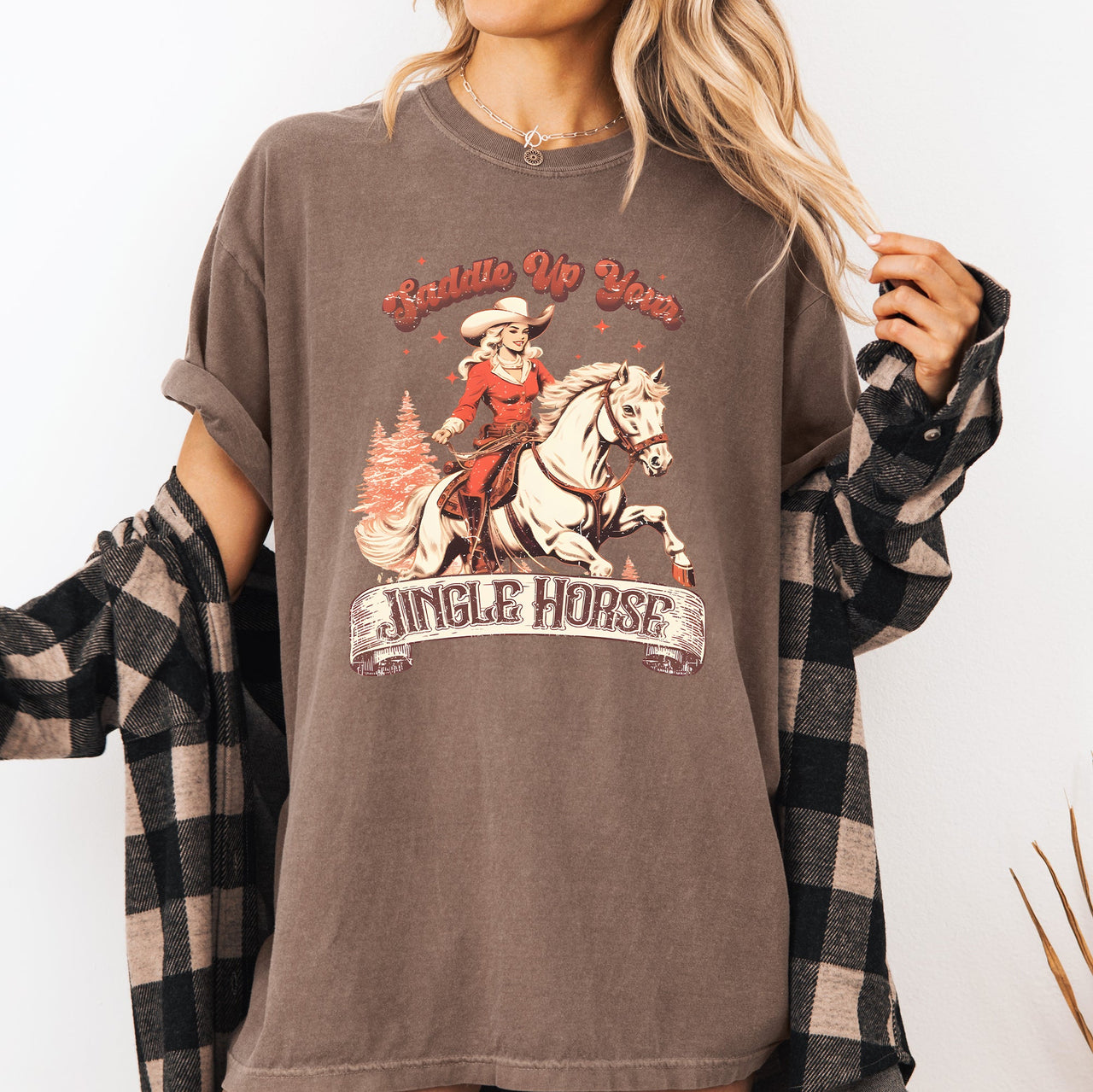 Saddle Up Your Jingle Horse Cowboy Cowgirl Christmas Carol Western Comfort Colors Tee
