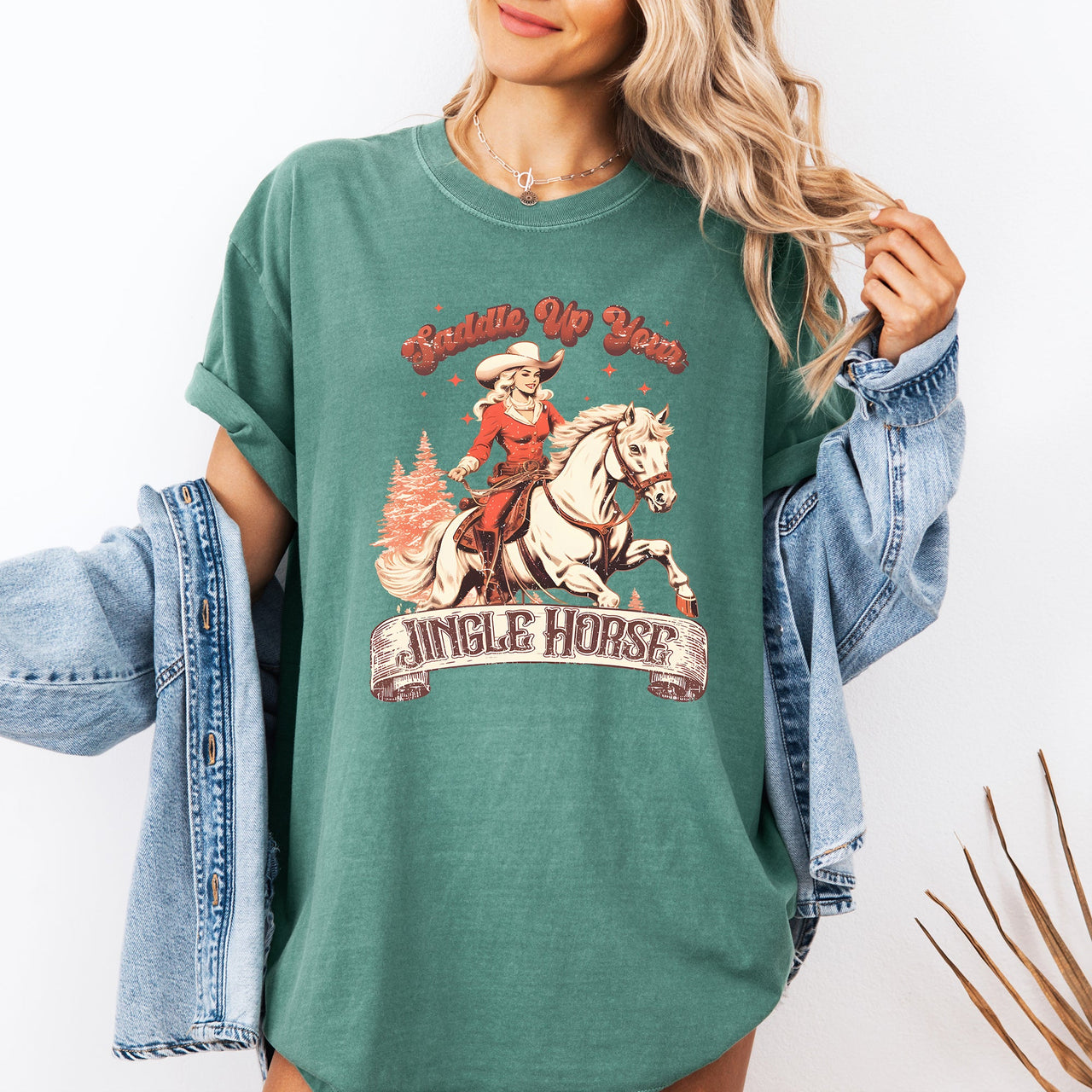 Saddle Up Your Jingle Horse Cowboy Cowgirl Christmas Carol Western Comfort Colors Tee