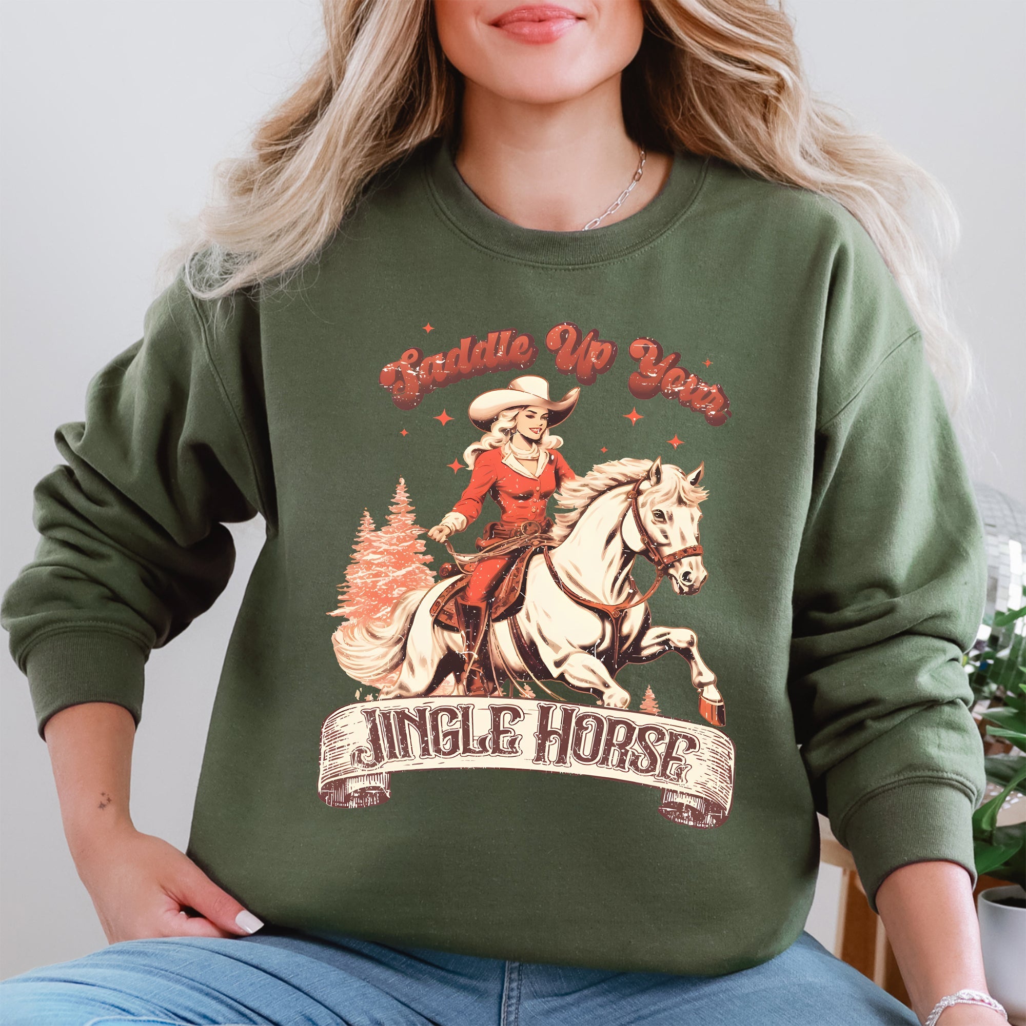 Saddle Up Your Jingle Horse Cowboy Cowgirl Christmas Carol Western Holiday Edition Sweatshirt