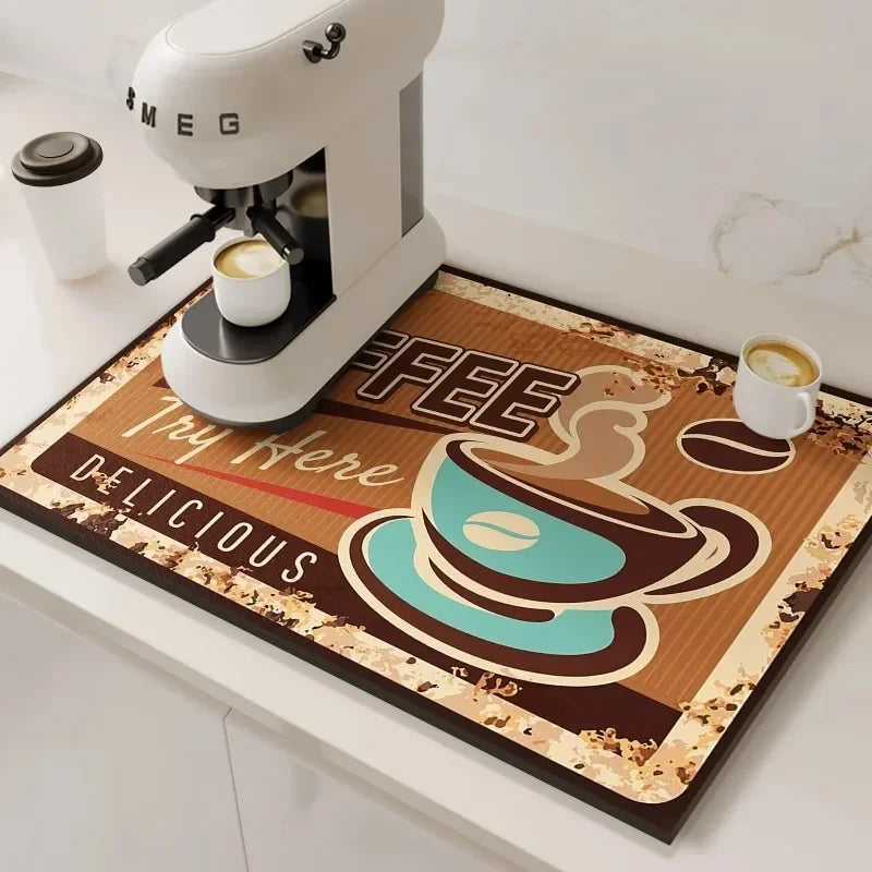 VIKAMA Coffee Machine Absorbent Mat Water and Oil Absorbent Kitchen Dish Drainer Quick-Drying Absorbent Mat Dish Mat Home Decor