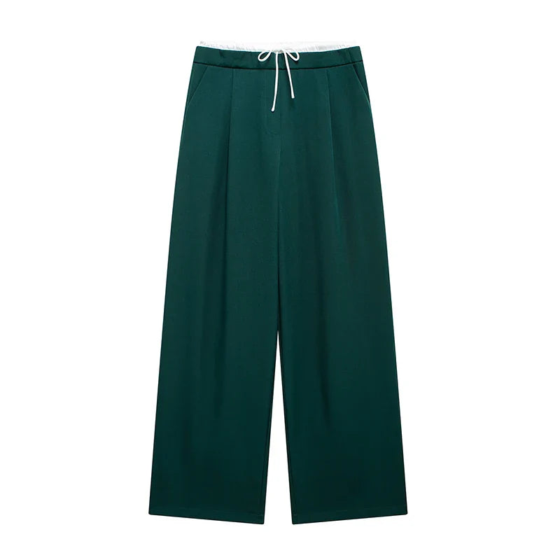 Willshela Women Fashion Solid Lace Up Side Zipper Straight Pants Vintage High Elastic Waist Female Chic Lady Trousers