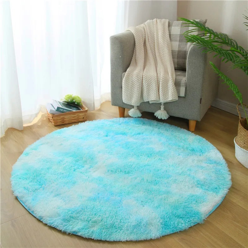 VIKAMA Pink Round Carpet Fluffy Soft Area Floor Mat Children Girls Room Princess Castle Plush Carpet Living Room Home Decor