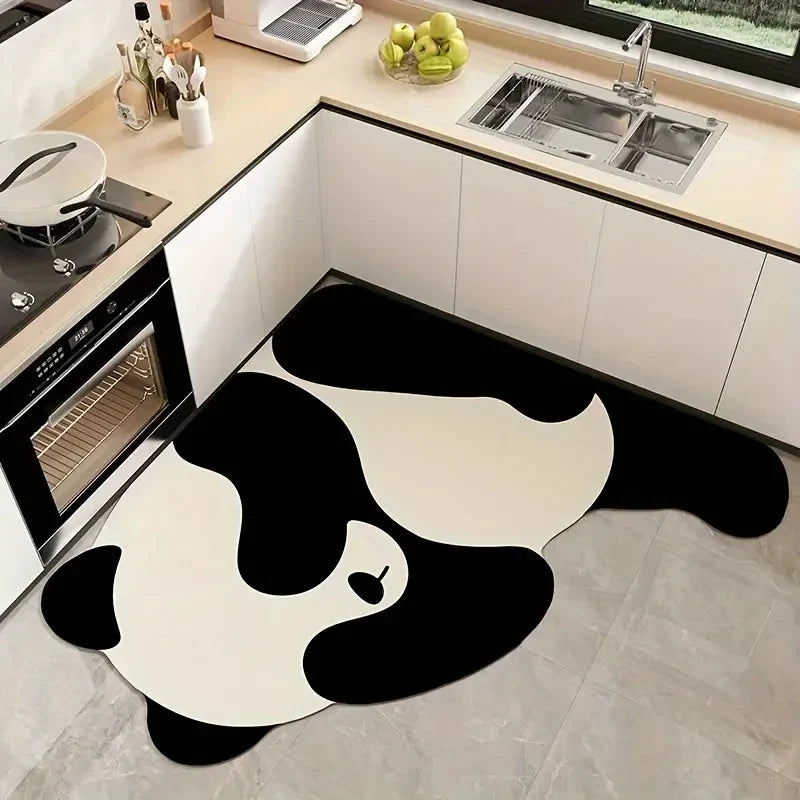 VIKAMA Cartoon Panda Kitchen Rug, Absorbent Non-Slip Irregular L-Shaped Floor Mat, Kitchen Mat, Bathroom Foot Mat Home Decor