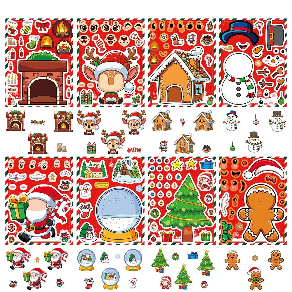 8/16PCS Christmas Puzzle Stickers DIY Stickers Gift Stickers Party Stickers Image Stickers Creative Stickers