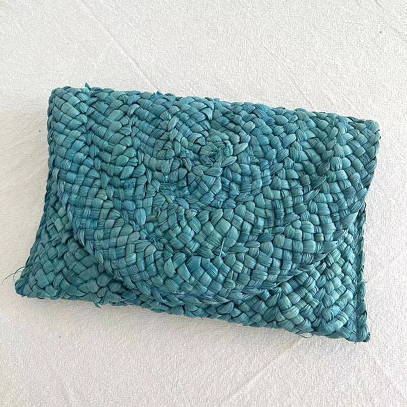Women Fashion Flap Envelope Bags Summer Beach Bag Handmade Wallet Straw Knitted Handbag Lady Coin Phone Long Purse Clutches
