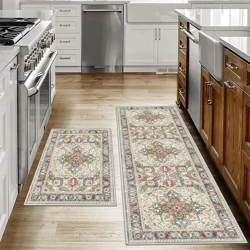 VIKAMA1/2PCS Bohemian Kitchen Floor Mats Anti-slip Washable Bathroom Bathroom Door Mats Hallway Aisle Floor Mats Home Decoration