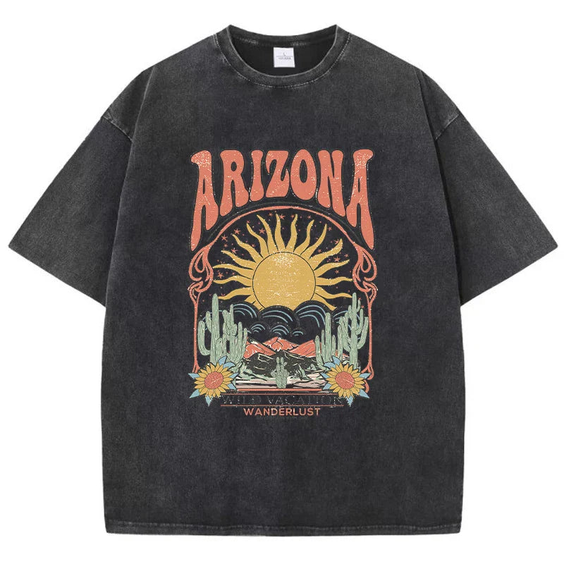 Fashion Women Cotton Washed T-Shirt Beautiful Arizona Wildlife Vacation Invites You Print Tops Casual Loose Tees Vintage Clothes