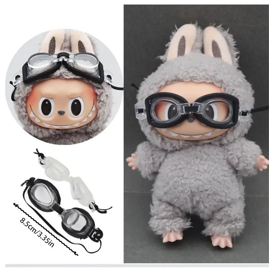 For Labubu Doll Clothes Swimsuit Cute Shark Slippers 15-17Cm Plush Doll Glasses Straw Hat,For labubu Accessories Holiday Gifts