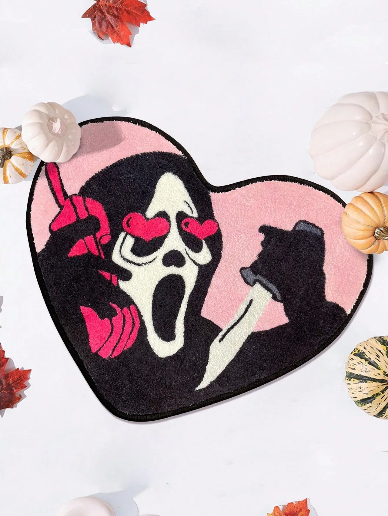 VIKAMA Heart-Shaped Skull Carpet Soft and Comfortable Halloween Decorative Floor Mat Bedside Rug Bathroom Foot Mat Home Decor