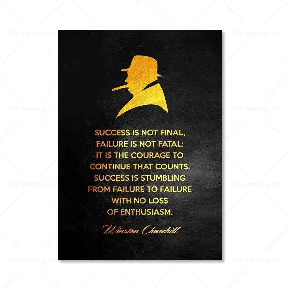 Motivational Quote Art Posters for Wall Black Golden Letters Inspiring Canvas Painting Wall Art Picture Office Living Room Decor