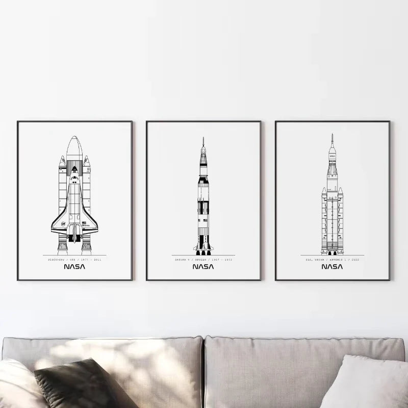 NASA and SpacX Poster Minimalist Space Rocket Blueprints Canvas Painting Modern Wall Art Picture for Living Room Home Decor