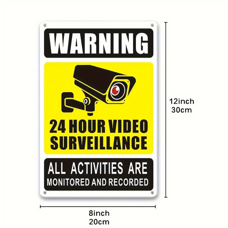 1pc 12x8inch Aluminum 2D flat 24-Hour Outdoor Surveillance Alert Sign - Durable CCTV Security Camera Notice