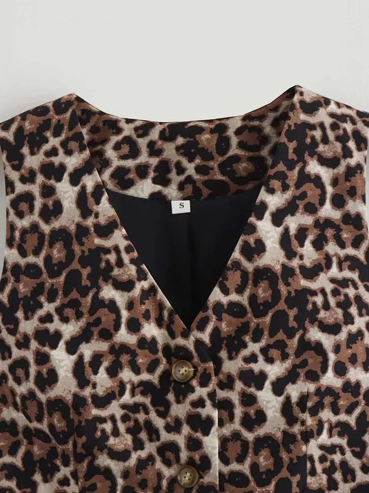 Women's Vest 2025 Fashion Leopard Summer V-Neck Single-breasted Vest Top Ladies Casual Cropped Sleeveless Coat New In Vests