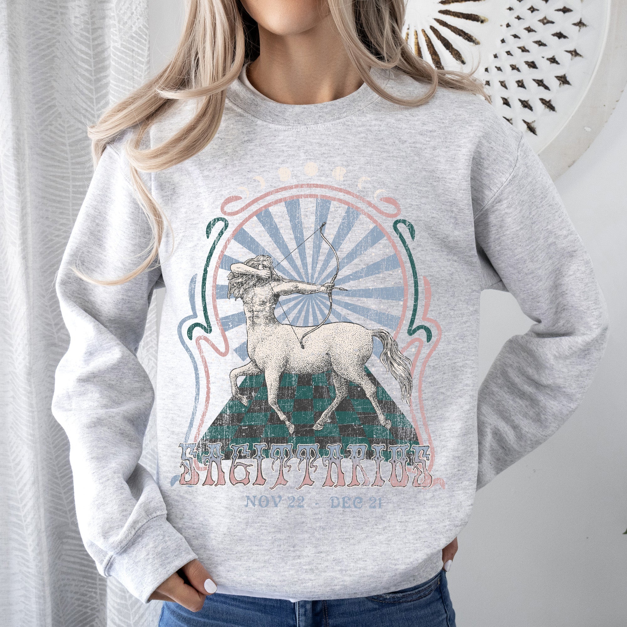 Sagittarius Zodiac Astrology Horoscope Celestial Sign Cosmic Graphic Symbols Sweatshirt