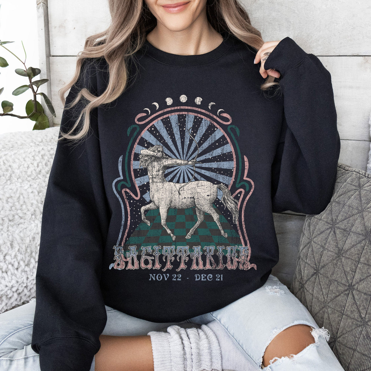 Sagittarius Zodiac Astrology Horoscope Celestial Sign Cosmic Graphic Symbols Sweatshirt
