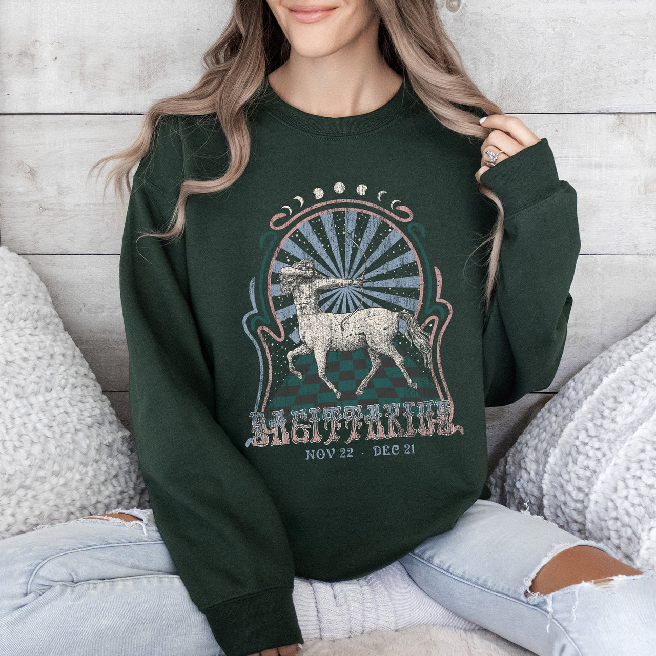 Sagittarius Zodiac Astrology Horoscope Celestial Sign Cosmic Graphic Symbols Sweatshirt