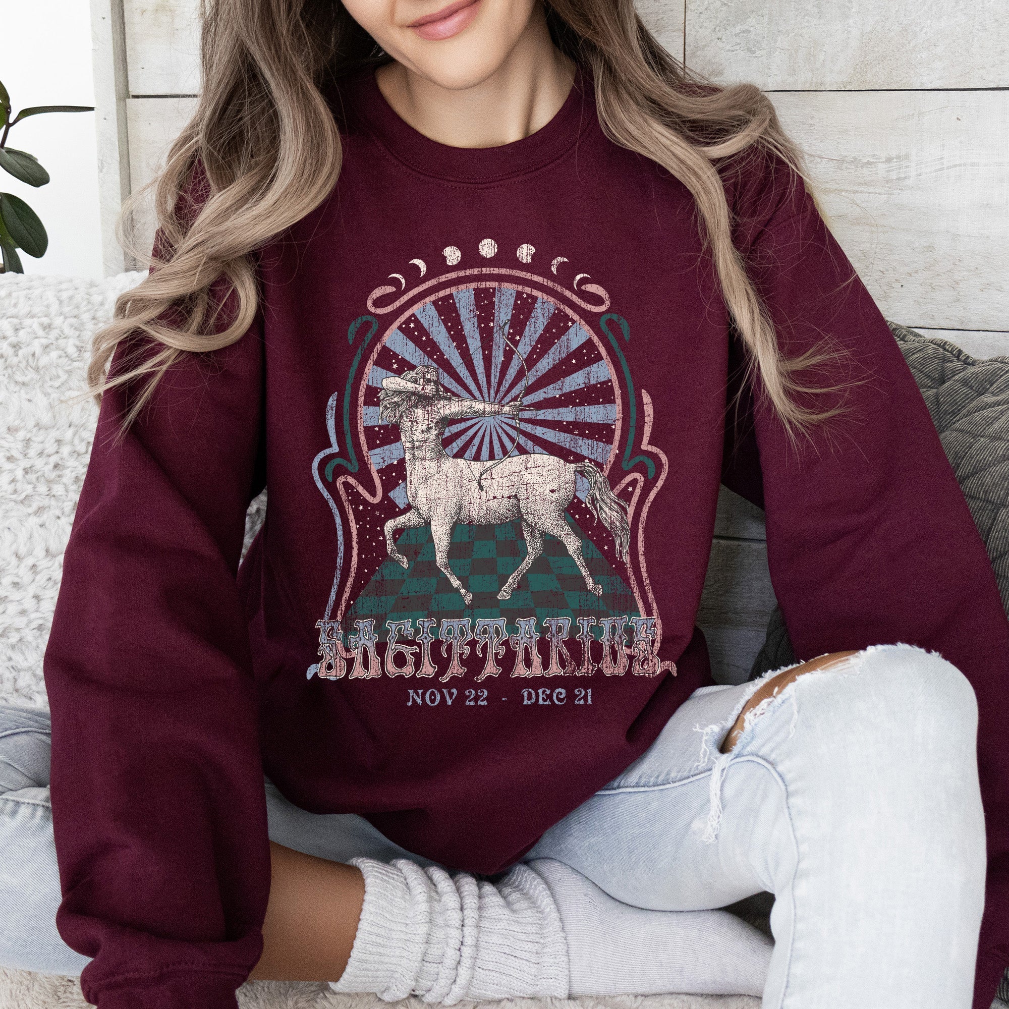 Sagittarius Zodiac Astrology Horoscope Celestial Sign Cosmic Graphic Symbols Sweatshirt