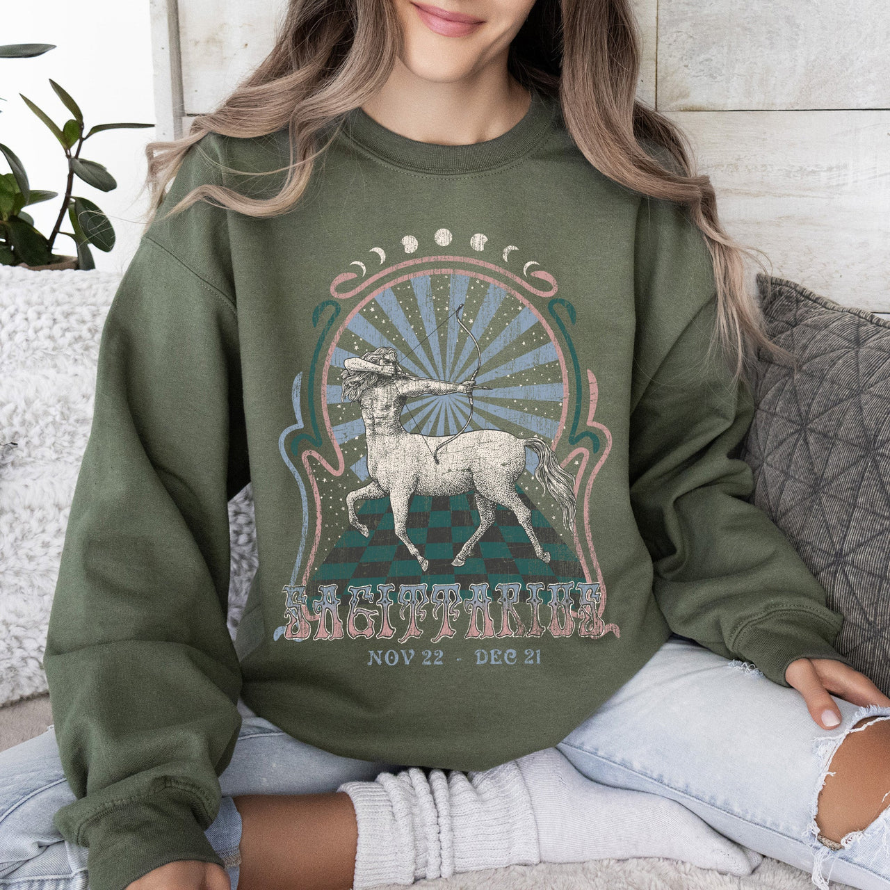 Sagittarius Zodiac Astrology Horoscope Celestial Sign Cosmic Graphic Symbols Sweatshirt