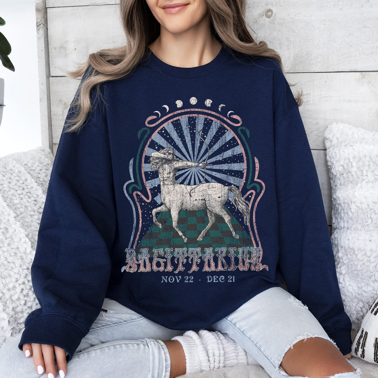 Sagittarius Zodiac Astrology Horoscope Celestial Sign Cosmic Graphic Symbols Sweatshirt